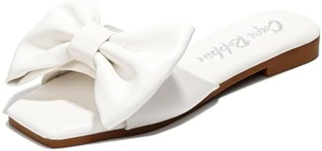 Cape Robbin Juju Sandals Slides for Women - Women Mules Slip On Shoes with Bow, Summer Flats with Bow, Sandals with Bows for Women - White Size 9