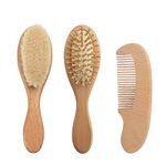 PandaEar Baby Hair Brush and Comb Set for Newborn| Natural Wooden Hairbrush with Soft Goat Bristles, Pear Wood Comb and Wooden Massage Brush for Infant, Toddler, Kids