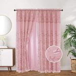 PREMIUS Kylie Embroidered Rod Pocket Window Panel with Attached Valance and Backing, 2 Ply Curtain with Beautiful Embroidered Tulip Design, and Satin Backing, 54x90 Inches (Blush)