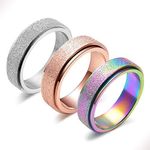 Spinner Ring for Women Anxiety Relief - 3Pcs 6MM Stainless Steel Sand Blast Glitter Finish Rose Gold Silver Rainbow Color Fidget Ring Band Set (8)