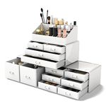 Readaeer Makeup Cosmetic Organizer Storage Drawers Display Boxes Case 12 Drawers （White）