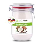 MeaVita Organic Coconut Oil, Virgin and Cold Pressed, 1-Pack (1x 1000 ml) in an Ironing jar