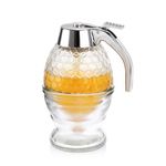 SUMNACON Glass 8 Oz Honey Dispenser Honey Container with Stand, Clear No Drip Maple Syrup Holder Honey Syrup Pot Dispenser Honey Jar Bottle with Dipper for Kitchen Cooking Picnic