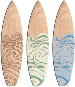 RattanView 3 Pieces Surfboard Wooden Beach Decor for Bedroom Surfboard Wall Decor Summer Surfboard Decor Wood Surfboard Wall Hanging Sign for Tropical Bedroom Living Room Decoration (Wave)