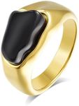 Joo&Rind Women's Ring with Obsidian, Stainless Steel Rings Gold Waterproof – Friendship Rings & Partner Rings, Fashion Jewellery Gift for Women, Stainless Steel