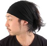 CHARM Mens Womens Headband Bandana – Comfortable Head Bands with Elastic Secure Non Slip for Runners Fitness Sports Gym Tennis Crossfit Lightweight Black