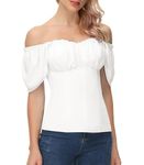 SCARLET DARKNESS Summer Shirts for Women White Flutter Short Sleeve Top Frill Smock Square Neck Blouse White 2XL