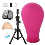 SHOWSHINE Wig Head Stand Tripod,22Inch(Rosy Red) Canvas Foam Wig Head Stand,With Mannequin Head Stand With Manikin Head Making, Wig Caps,T Pins C Pins Set