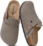 KIDMI Genuine Suede Clogs for Women Cork Footbed Sandals Leather Mules Potato Shoes with Arch Support Concrete Gray 44 (Size 11.5-12)