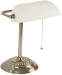 LIGHTACCENTS Bankers Desk Lamp with White Glass Shade, Nickel Finish - Traditional Desk Light for Home Office, Reading, Piano, Bedside