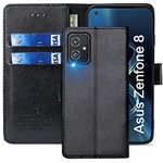 FMPCUON Case For ASUS ZENFONE 8,High-grade Leather Flip Wallet Phone Case Cover for ASUS ZENFONE 8 Inches [Card Slots] [Kickstand] [Magnetic Closure]-(Black)