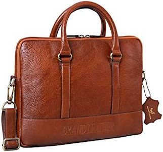 BRAND LEATHER Men's and women's GENUINE LEATHER Laptop Shoulder Messenger Bag Case Sleeve for 13 13.3 14 14.1" Inch Notebook/Chromebook (TAN)
