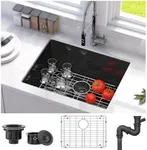 YITAHOME Black Kitchen Sink 23in Undermount Sink Single Bowl 16 Gauge Stainless Steel Nano Gunmetal Black Sink with Accessories for Workstation, Prep Kitchen, Bar Sink 23 x 18 x 10in