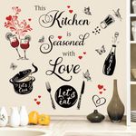 wondever Quotes Kitchen Wall Stickers This Kitchen is Seasoned with Love Saying Red Heart Peel and Stick Decals Wall Art for Kitchen Wall Decor Dining Room Restaurant Fridge