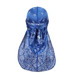 Assorted Paisley Bandana Doo rag Cap Headwraps Men's Women's Silk Durag with Long Tail and Wide Straps for 360 Waves, Blue, One size