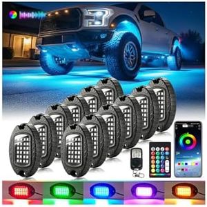 12 Pods Segmented Metal RGB LED Rock Lights Kit with APP/RF Remote Control, Upgraded Underglow Lights Waterproof Bright Multi Color 12v Alloy Underbody Lights for Trucks Pickup Jeep ATV UTV Golf Cart