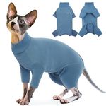 Sphynx Cat Winter Coat, Cat Pullover Turtleneck Sweater Cat Pajamas Stretchy Jumpsuit Cat Fleece Vest Cat Apparel Winter Cat Jacket Cat Overalls Cat Shirt Cat Christmas Outfit(Blue, M)