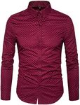 MUSE FATH Men’s Printed Dress Shirt-Cotton Casual Long Sleeve Shirt- Interview Dress Shirt-Wine Red-XS
