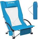 KingCamp Beach Chair Folding High Mesh Back Low Camping Chairs Lightweight Low Sling Reclining Beach Chair for Beach Fishing Camping Picnic Blue