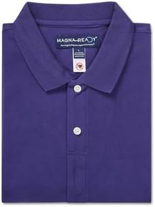 MagnaReady Mens Adaptive Solid Interlock Knit Short Sleeve Polo with Magnetic Closures (Blue, L)