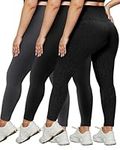 HLTPRO 3 Pack Leggings for Women - High Waisted Tummy Control Plus Size Soft Pants for Workout Running Yoga