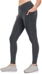 IBL Women's Brushed Butter Yoga Leggings with Side Pockets Non See Through Outdoor Lifestyle 27 inches Graphite Grey Medium