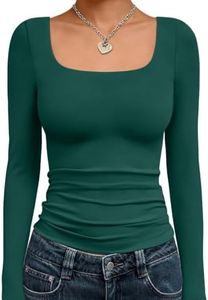 Trendy Queen Womens Long Sleeve Shirts Crop Tops Basic Tight Slim Fit Y2K T Shirts Winter Clothes 2024 Dark Green 2XL