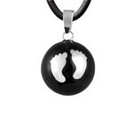 Kushies Angel Caller Necklace, Pregnancy Chime Pendant for Women, Black, Baby Feet