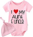 YSCULBUTOL Baby Twins Newborn I Love My Aunt and Uncle Funny Auntie Baby Clothes Infant Girl Short Sleeve Jumpsuit(Pink hayi Love Aunt uncle3m)