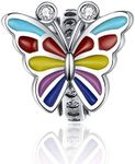 ARTCHARM Sparkling Butterfly with Colorful Enamel Charm 925 Sterling Silver Bead for European Compatible Brand Bracelet, Enamel, crystal