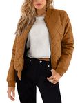 Zeagoo Women Brown Raglan Jacket Long Sleeves Diamond Quilted Zip Up Bomber Jacket with 2 Pockets