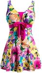 wantdo Women's Floral Swimwear Modest Slimming Swimsuit Tummy Control Rose Red 22W-24W