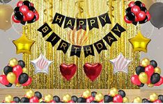 HK balloons Happy Birthday Decoration For Husband Kit Combo Set - 72Pcs Birthday Bunting Golden Foil Curtain Star Balloons With Balloon Pump