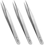 Beaditive High Precision Tweezers 3 Pack - 4.7" Craft Tweezers for Sewing, Beading & DIY Crafts - Non-Serrated Jewelry Tweezer Set with Fine Point Tips - Stainless Steel Needle Nose Hobby Tweezers