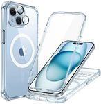 ESR Magnetic for iPhone 15 Case [Compatible with MagSafe] Full-Body Military-Grade Drop Proof Phone Case for iPhone 15 with Built-in 9H+ Tempered Glass Screen Protector, Clear Blue