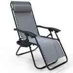 VOUNOT Zero Gravity Chair, Deck Folding Recliner Sun Loungers Outdoor Chair with Cup and Phone Holder, Grey