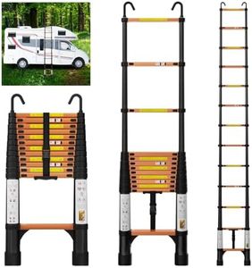 EvaStar 12.5FT Telescoping Ladder, Aluminum Lightweight Ladder with Hooks & Stabilizers, 330lbs Capacity Collapsible Ladders, Extension Telescopic Ladder for Household, Outdoor, RV - Orange & Black