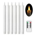 Stmarry Flickering Flameless Taper Candles with Remote - 10 Inch LED Candlesticks, Realistic 3D Flame with Wick, White Real Wax, Spring Home Decor, Automatic Timer - Set of 6