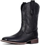 Suokdil Cowboy Boots for Men - Men's Western Boots with Embroidery, Slip Resistant Square Toe Chunky Heel, Durable and Fashionable Retro Classic Footwear for Spring and Fall Black 8.5