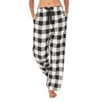 Womens Cotton Casual Pyjama Bottoms Stretchy Drawstring Comfy Buffalo Plaid Pajama Bottoms Loose Lightweight Straight Wide Leg Lounge Checked Sleep Pants Nightwear Sleepwear Homewear with Pockets