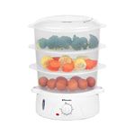 EMtronics 3-Tier Food, Meat & Vegetable Steamer with 60 Minute Timer, 10 litres - White