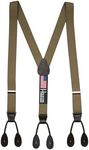 HOLD'EM Tuxedo Suspenders for Men Black Genuine Leather Button End 1.25 Inches Mens Braces Suspenders- Olive (Tall 54" Long)