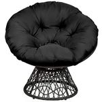 SFAREST Rattan Papasan Chair, 360°Swivel Deep Seating Egg Chair with Padded Cushion Seat, Patio Round Leisure Rocking Lounge Moon Chair for Garden Balcony Living Room (Black)