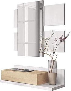 Mobelcenter, Mueble Recibidor y Entrada Moderno con cajón y Espejo, Color Roble Canadian y Blanco Artik, Medidas: Ancho: 75 cm x Alto: 116 cm x Fondo: 29 cm (0900)