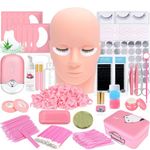 Lash Extension Kit Professional Eyelash Grafting Training Tools Mannequin Head USB Fan Lash Shampoo 0.07D Curl Mix 8-15mm Glue Practice Eyelash Strips Lash Mapping,Exercise Set for Beginner