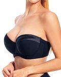 Push up Strapless Bra for Big Bust [Never Move] [Clear Straps] Plus Size Strapless Bras for Women B/C/D/DD/DDD/G, Black, 44DD