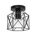 Artpad Vintage Loft Black Iron Cage Led Ceiling Lamp 5W White Led Nordic Metal Light for Kitchen Bedroom Balcony Aisle Bar E27 Geometric Ceiling Light Fixture …