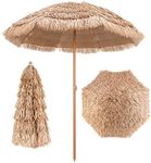 Costway 7.2 FT Thatched Tiki Umbrella, Hawaiian Style Hula Beach Umbrella w/Tilt, Tropical Umbrella w/Steel Pole, 8 Ribs, Portable Palapa Umbrella for Garden, Yard, Poolside, Natural …