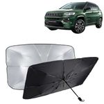KINGSWAY® Car Sun Shade UV Protection Windshield Cover Compatible with Jeep Compass, (Year 2021 Onwards), Foldable Size Universal Fit Umbrella Curtain for Front Window, Rear Window, Black, 1 Piece