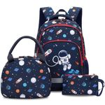 3PCS School Backpack for Boys Prints Kids Backpack Set Shoolbags for Boys Primary Students Teens Daypack with Lunch Bag Pencil Case